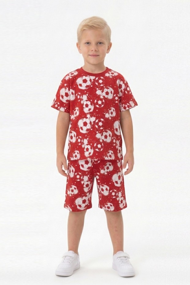Erkek Çocuk Taraftar Futbol Topu Desenli Kısa Kollu Şortlu Takım