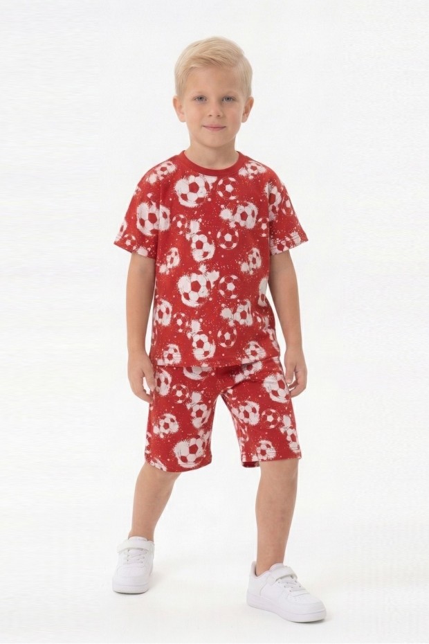 Erkek Çocuk Taraftar Futbol Topu Desenli Kısa Kollu Şortlu Takım