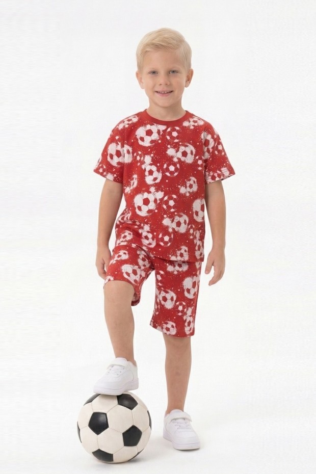 Erkek Çocuk Taraftar Futbol Topu Desenli Kısa Kollu Şortlu Takım