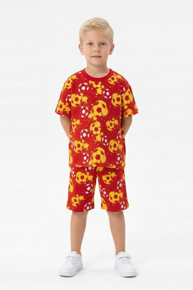 Erkek Çocuk Taraftar Futbol Topu Desenli Kısa Kollu Şortlu Takım