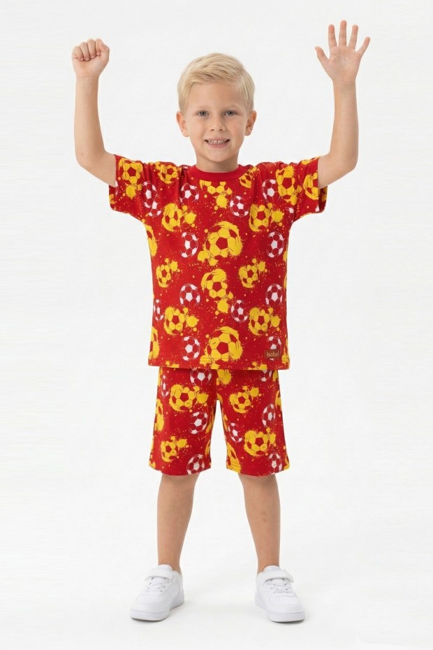 Erkek Çocuk Taraftar Futbol Topu Desenli Kısa Kollu Şortlu Takım