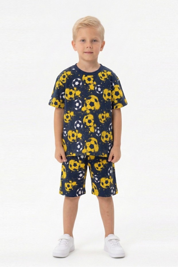 Erkek Çocuk Taraftar Futbol Topu Desenli Kısa Kollu Şortlu Takım