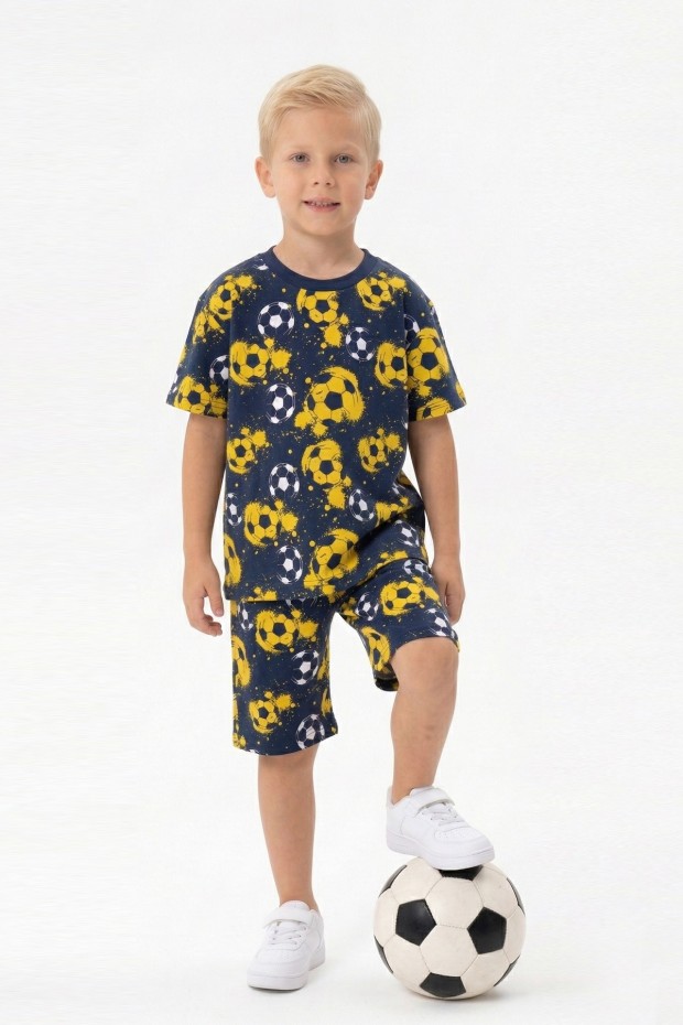 Erkek Çocuk Taraftar Futbol Topu Desenli Kısa Kollu Şortlu Takım