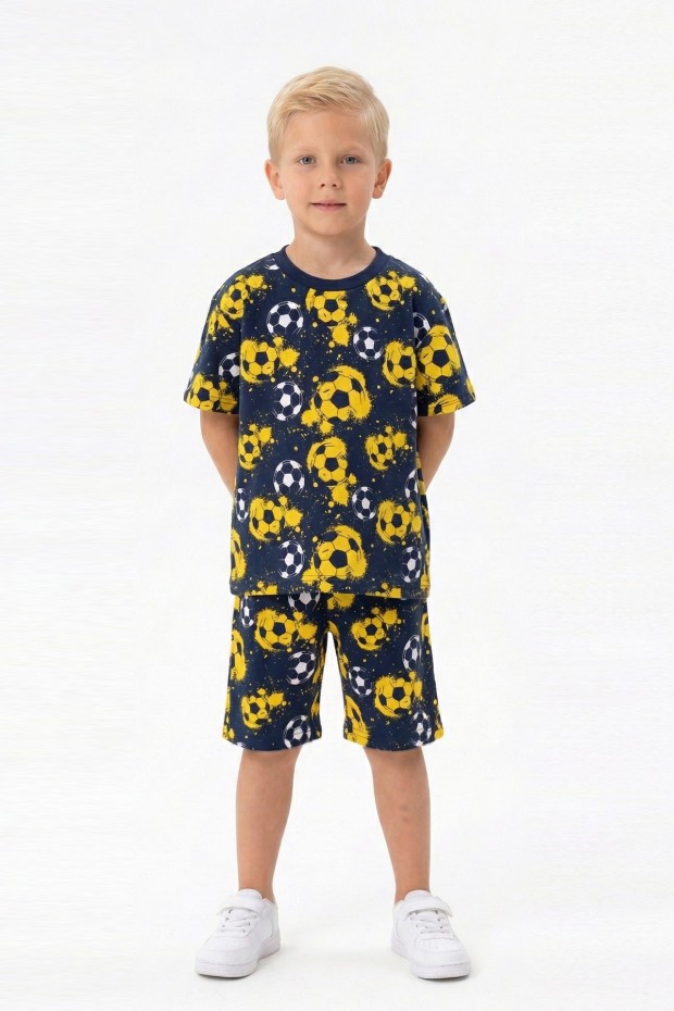 Erkek Çocuk Taraftar Futbol Topu Desenli Kısa Kollu Şortlu Takım