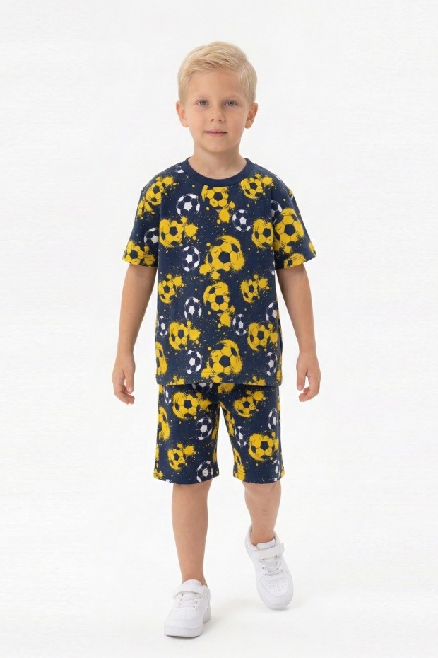 Erkek Çocuk Taraftar Futbol Topu Desenli Kısa Kollu Şortlu Takım