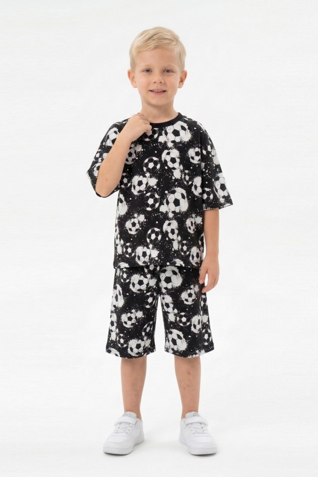 Erkek Çocuk Taraftar Futbol Topu Desenli Kısa Kollu Şortlu Takım