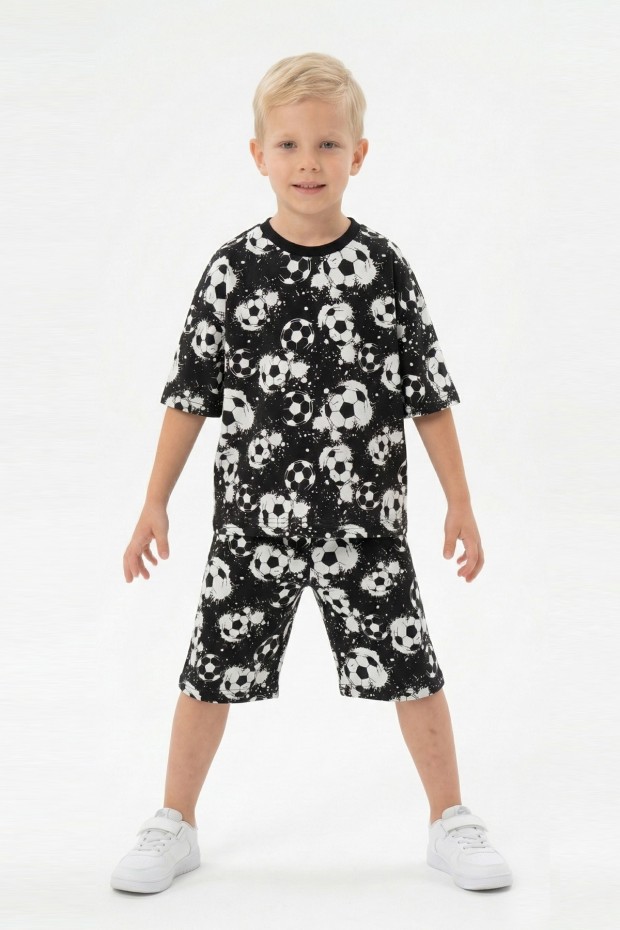 Erkek Çocuk Taraftar Futbol Topu Desenli Kısa Kollu Şortlu Takım