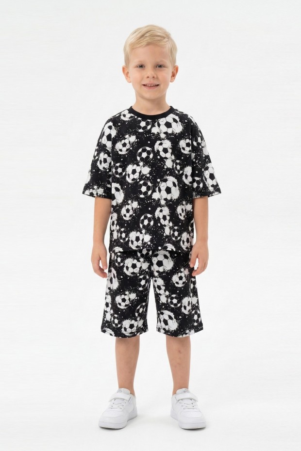 Erkek Çocuk Taraftar Futbol Topu Desenli Kısa Kollu Şortlu Takım