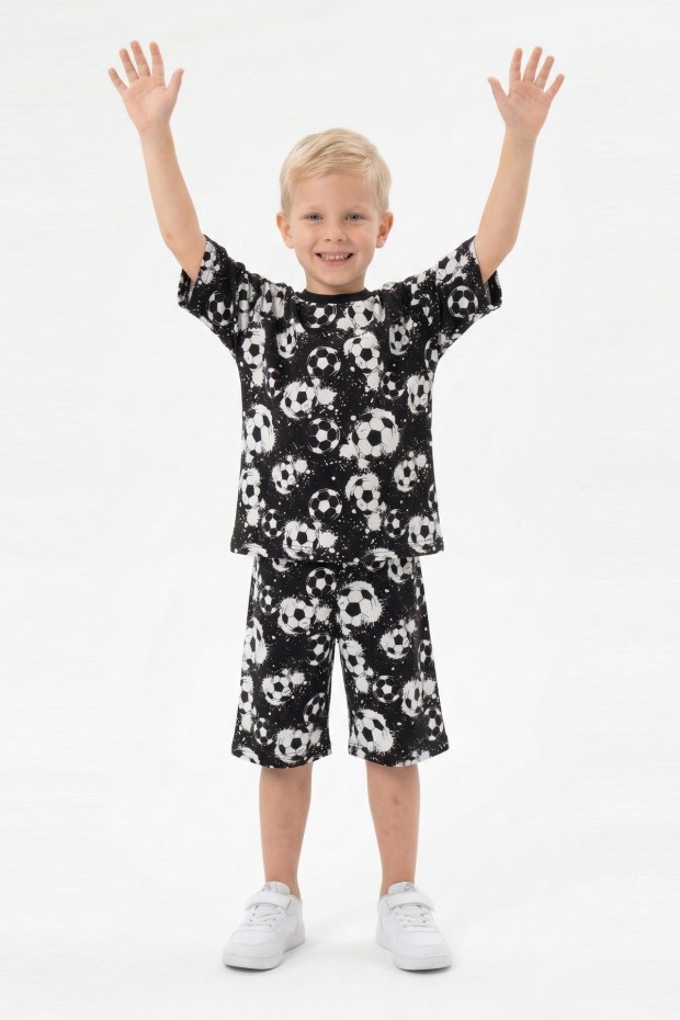 Erkek Çocuk Taraftar Futbol Topu Desenli Kısa Kollu Şortlu Takım