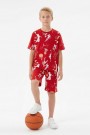 Garson Erkek Çocuk Basketbolcu ve Pota Desenli Kısa Kollu Şortlu Yazlık Takım