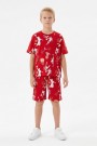 Garson Erkek Çocuk Basketbolcu ve Pota Desenli Kısa Kollu Şortlu Yazlık Takım