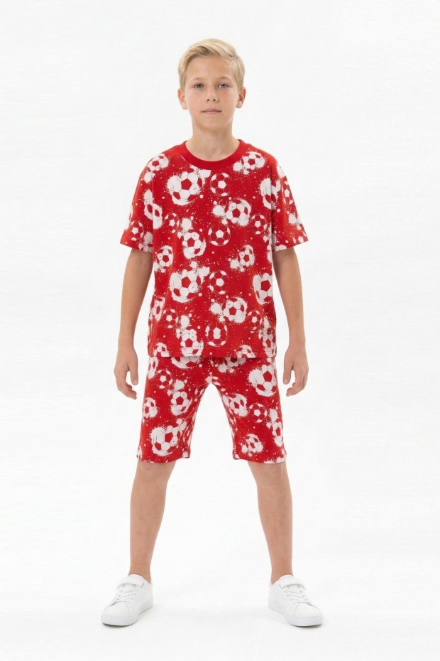 Garson Erkek Çocuk Taraftar Futbol Topu Desenli Kısa Kollu Şortlu Takım