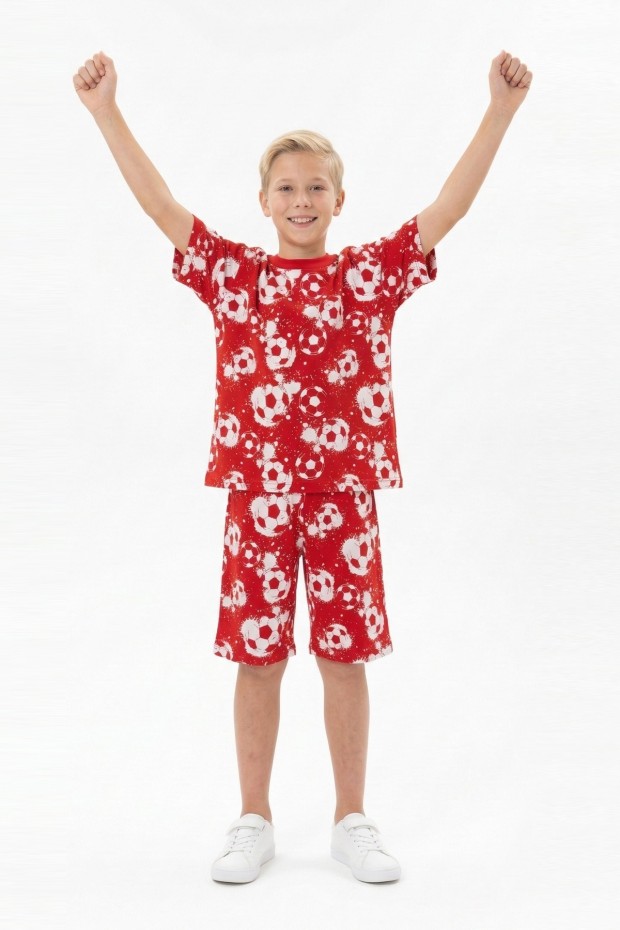 Garson Erkek Çocuk Taraftar Futbol Topu Desenli Kısa Kollu Şortlu Takım