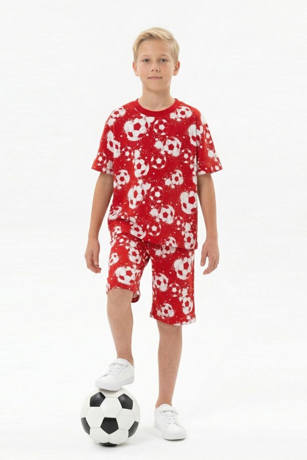Garson Erkek Çocuk Taraftar Futbol Topu Desenli Kısa Kollu Şortlu Takım