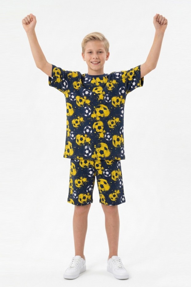 Garson Erkek Çocuk Taraftar Futbol Topu Desenli Kısa Kollu Şortlu Takım