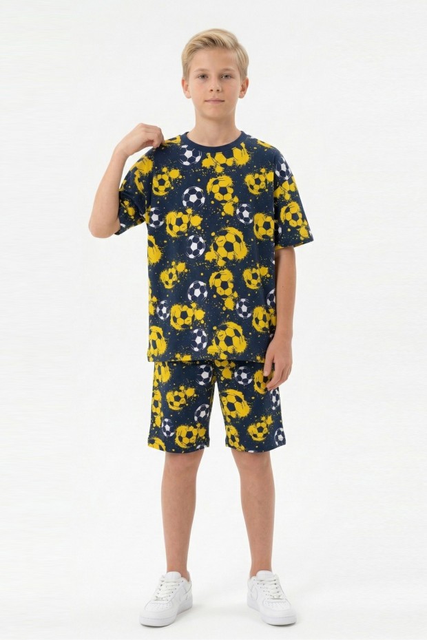 Garson Erkek Çocuk Taraftar Futbol Topu Desenli Kısa Kollu Şortlu Takım