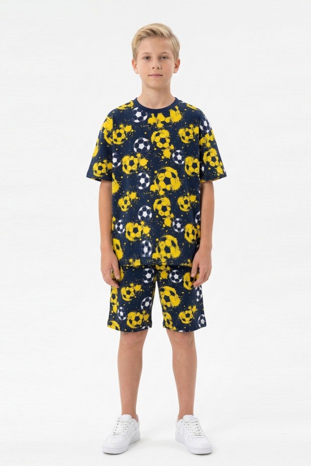 Garson Erkek Çocuk Taraftar Futbol Topu Desenli Kısa Kollu Şortlu Takım