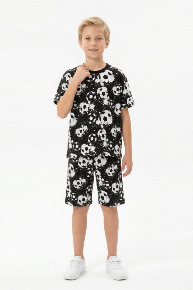 Garson Erkek Çocuk Taraftar Futbol Topu Desenli Kısa Kollu Şortlu Takım