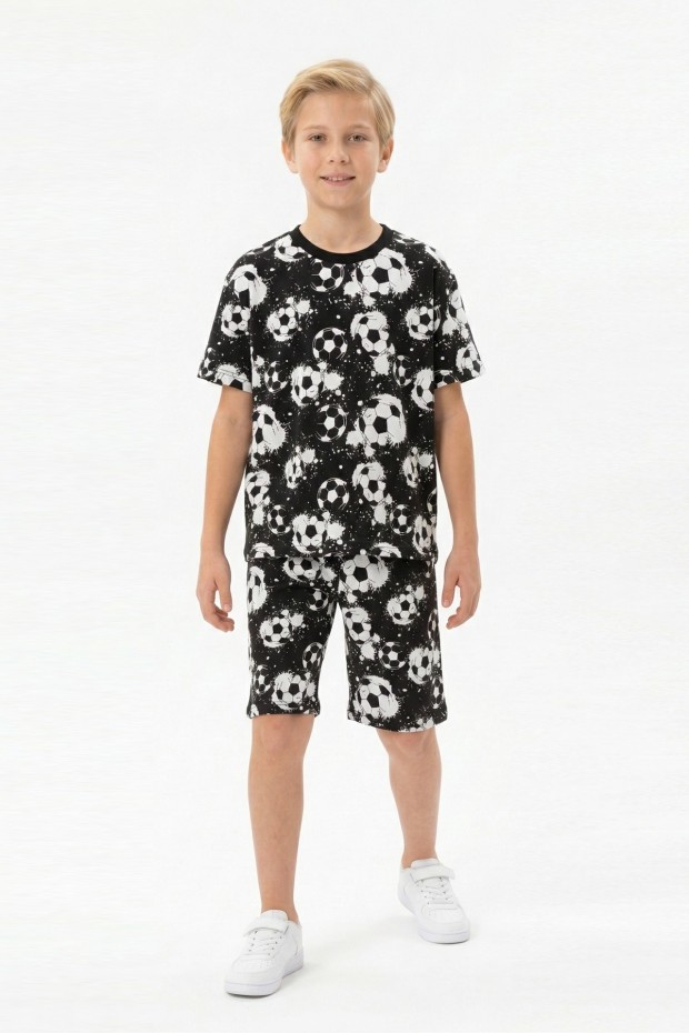 Garson Erkek Çocuk Taraftar Futbol Topu Desenli Kısa Kollu Şortlu Takım