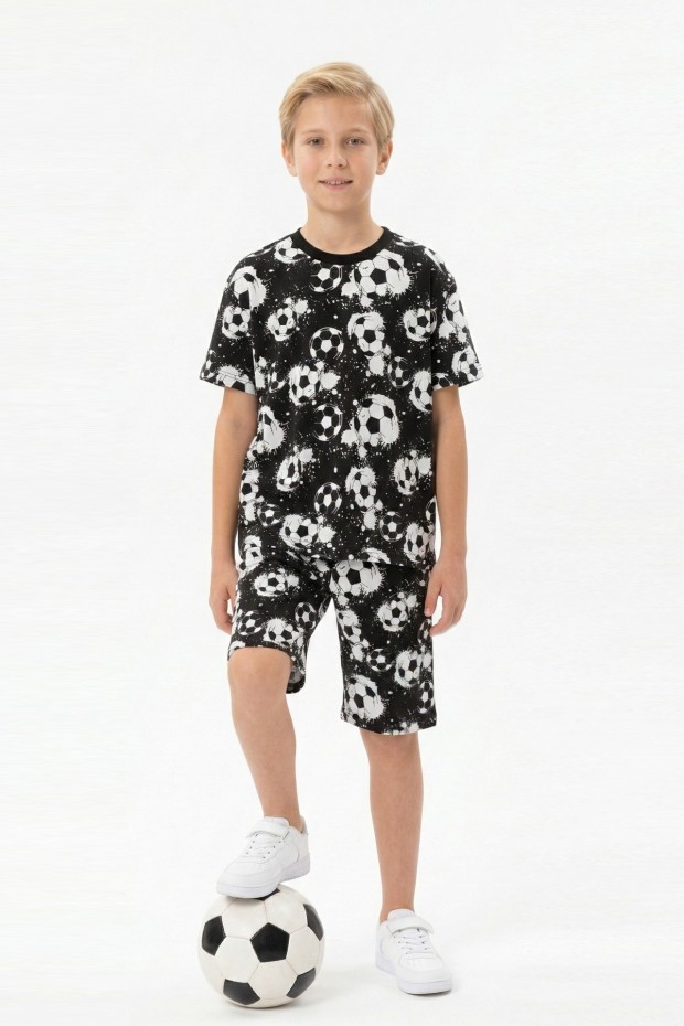 Garson Erkek Çocuk Taraftar Futbol Topu Desenli Kısa Kollu Şortlu Takım