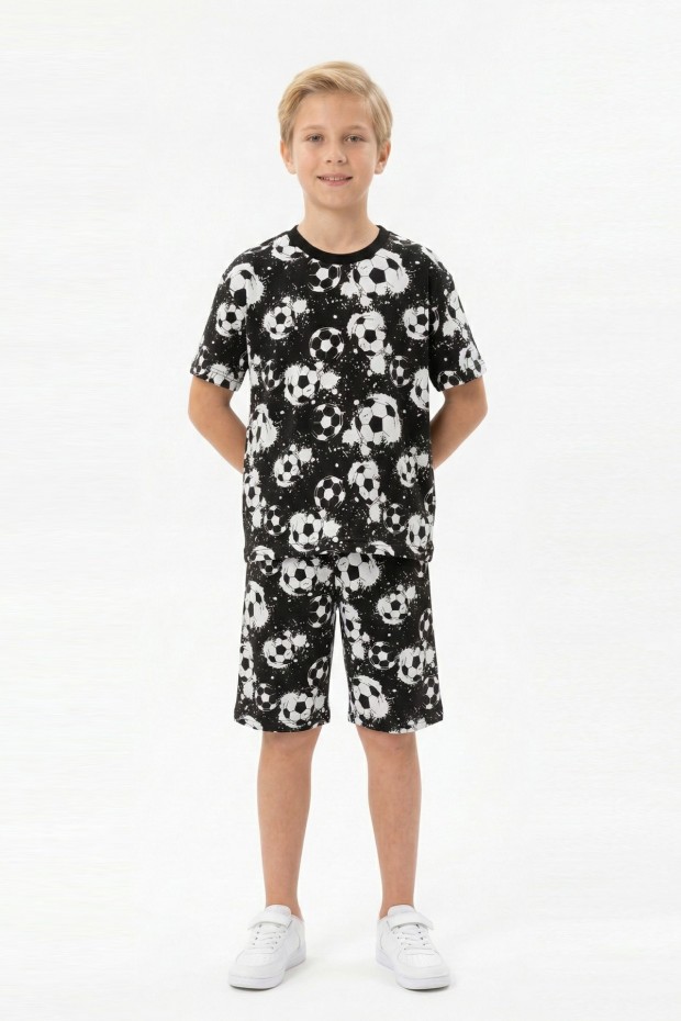 Garson Erkek Çocuk Taraftar Futbol Topu Desenli Kısa Kollu Şortlu Takım