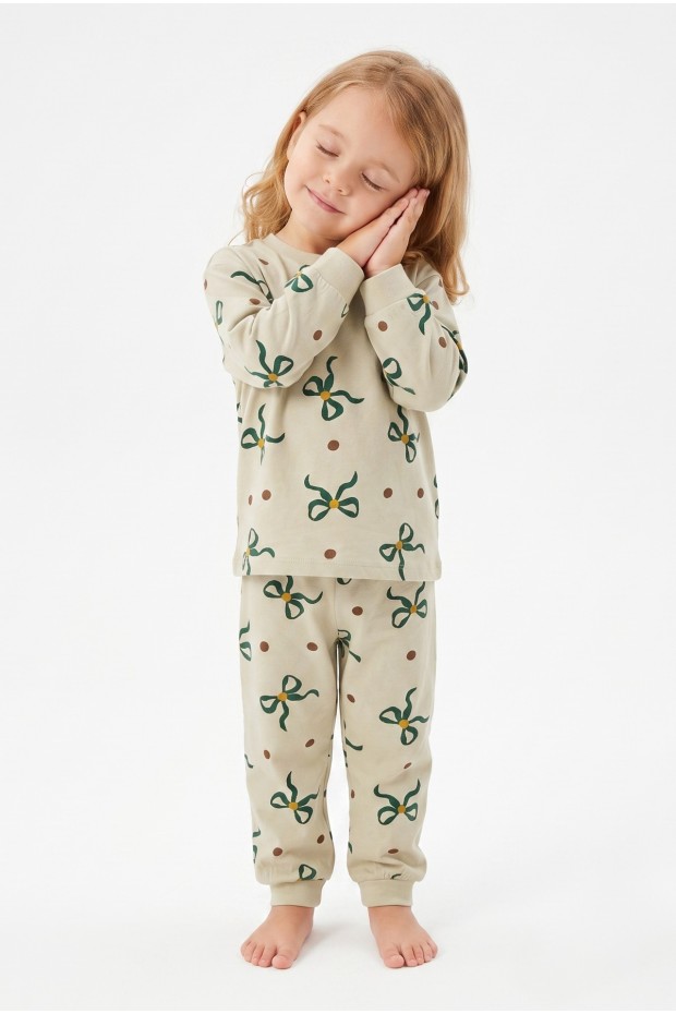 Kız Bebek Baskılı  %100 Pamuk Süprem Kumaş Reaktif Boyama Uzun Kollu Pijama Takımı 