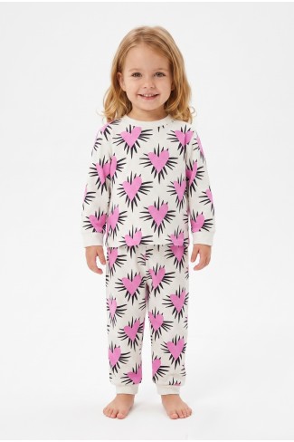 Kız Bebek Baskılı  %100 Pamuk Süprem Kumaş Reaktif Boyama Uzun Kollu Pijama Takımı 