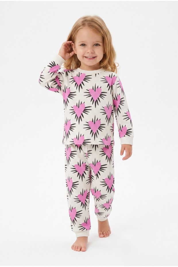 Kız Bebek Baskılı  %100 Pamuk Süprem Kumaş Reaktif Boyama Uzun Kollu Pijama Takımı 