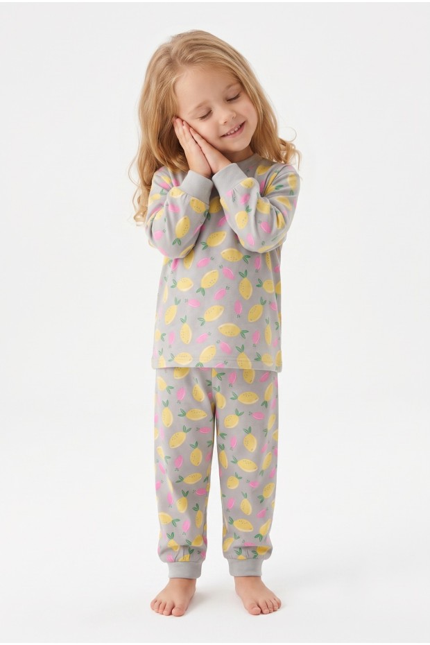 Kız Bebek Baskılı  %100 Pamuk Süprem Kumaş Reaktif Boyama Uzun Kollu Pijama Takımı 