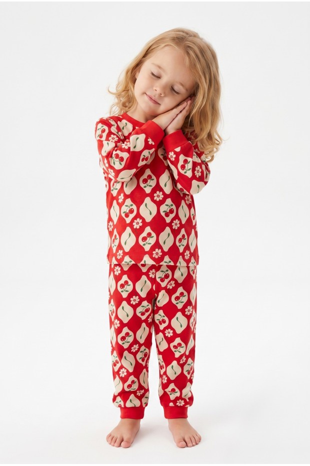 Kız Bebek Baskılı  %100 Pamuk Süprem Kumaş Reaktif Boyama Uzun Kollu Pijama Takımı 