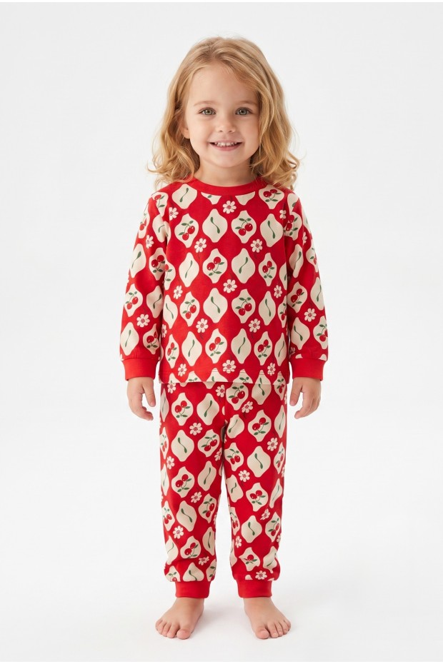 Kız Bebek Baskılı  %100 Pamuk Süprem Kumaş Reaktif Boyama Uzun Kollu Pijama Takımı 