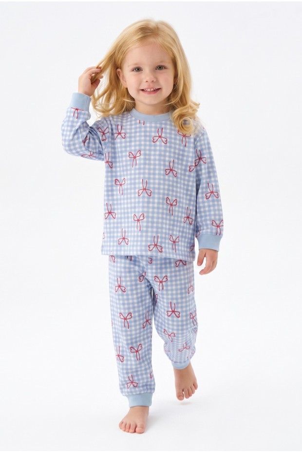 Kız Bebek Baskılı  %100 Pamuk Süprem Kumaş Reaktif Boyama Uzun Kollu Pijama Takımı 