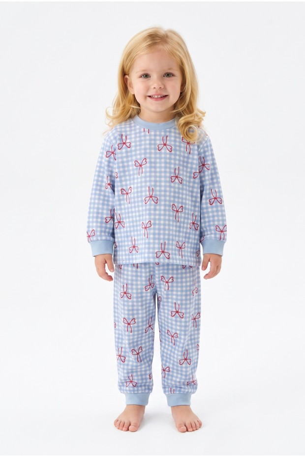 Kız Bebek Baskılı  %100 Pamuk Süprem Kumaş Reaktif Boyama Uzun Kollu Pijama Takımı 
