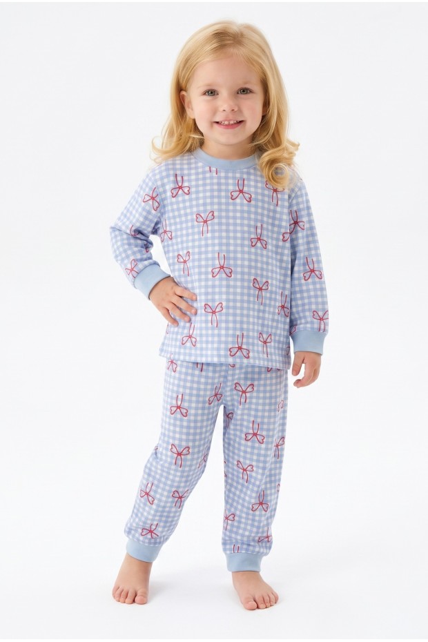 Kız Bebek Baskılı  %100 Pamuk Süprem Kumaş Reaktif Boyama Uzun Kollu Pijama Takımı 