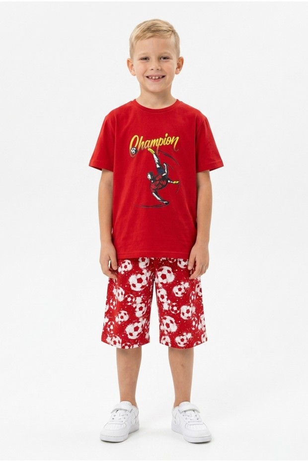 Erkek Çocuk Futbolcu Baskılı Kısa Kollu Süprem Kumaş Şortlu Takım 