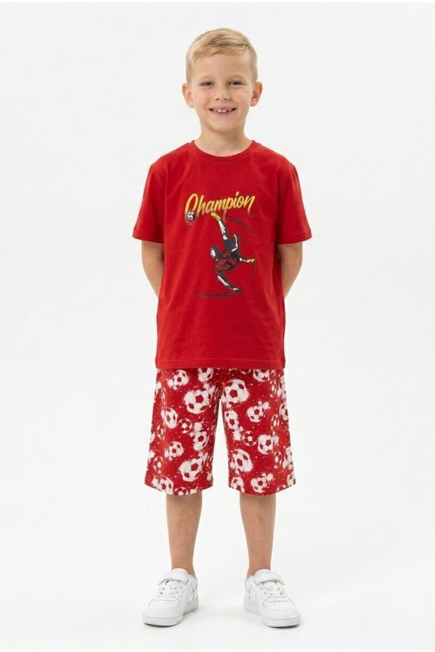 Erkek Çocuk Futbolcu Baskılı Kısa Kollu Süprem Kumaş Şortlu Takım 