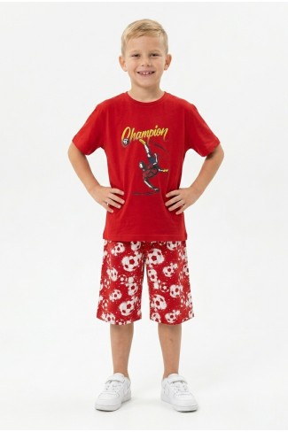 Erkek Çocuk Futbolcu Baskılı Kısa Kollu Süprem Kumaş Şortlu Takım 