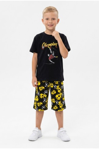 Erkek Çocuk Futbolcu Baskılı Kısa Kollu Süprem Kumaş Şortlu Takım 