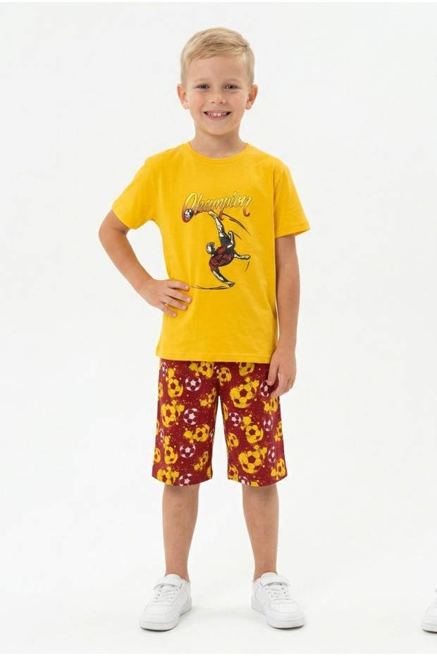 Erkek Çocuk Futbolcu Baskılı Kısa Kollu Süprem Kumaş Şortlu Takım 