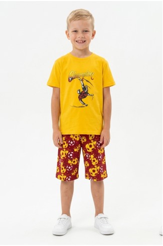 Erkek Çocuk Futbolcu Baskılı Kısa Kollu Süprem Kumaş Şortlu Takım 