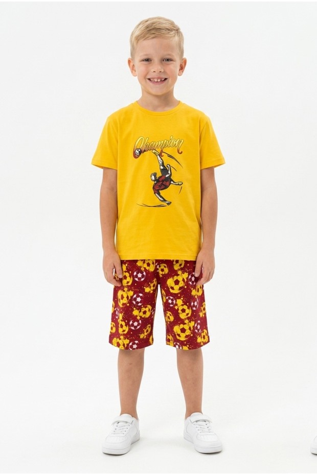 Erkek Çocuk Futbolcu Baskılı Kısa Kollu Süprem Kumaş Şortlu Takım 