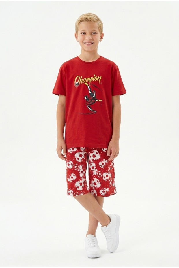 Garson Erkek Çocuk Futbolcu Baskılı Kısa Kollu Süprem Kumaş Şortlu Takım 