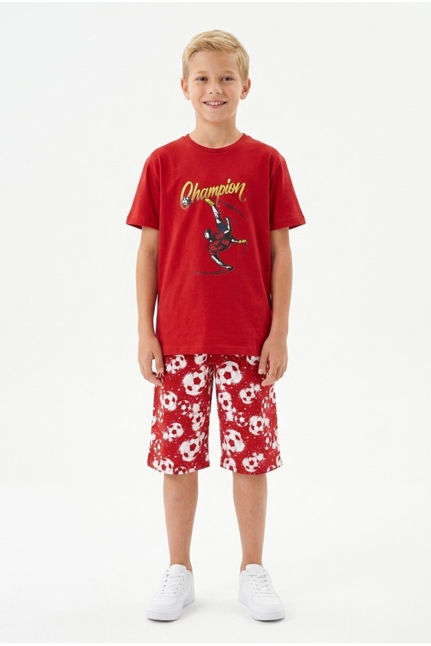 Garson Erkek Çocuk Futbolcu Baskılı Kısa Kollu Süprem Kumaş Şortlu Takım 