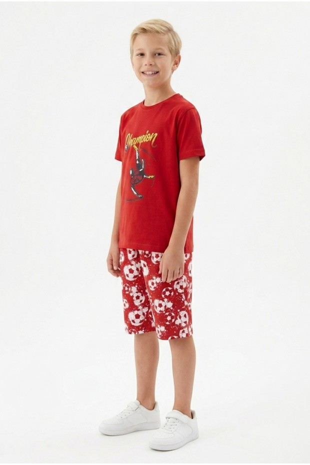 Garson Erkek Çocuk Futbolcu Baskılı Kısa Kollu Süprem Kumaş Şortlu Takım 