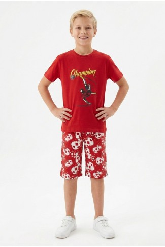 Garson Erkek Çocuk Futbolcu Baskılı Kısa Kollu Süprem Kumaş Şortlu Takım 