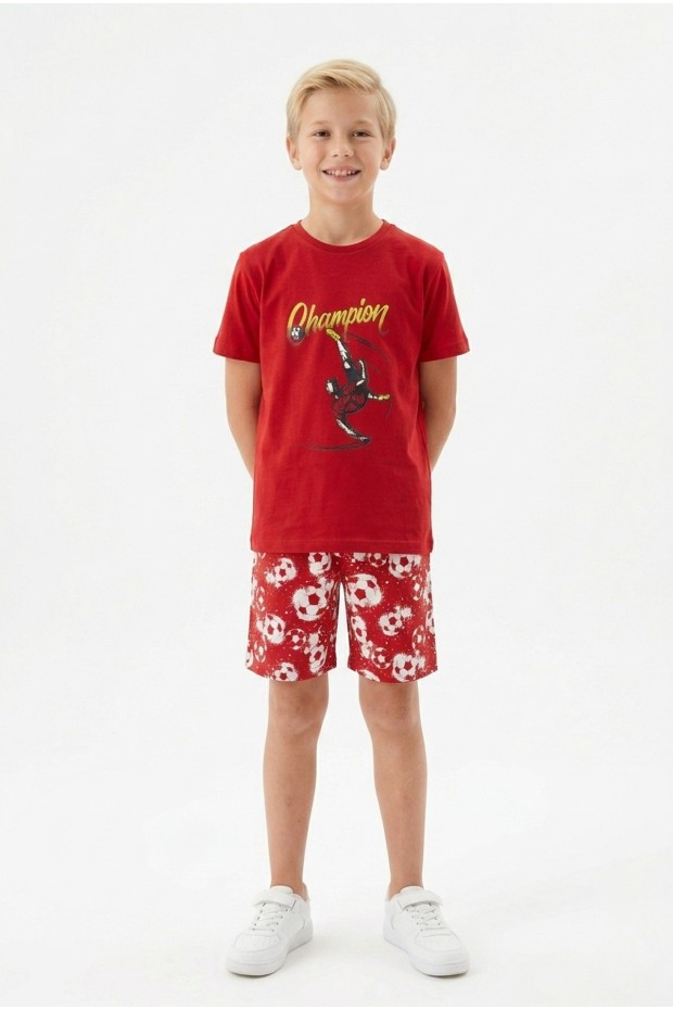 Garson Erkek Çocuk Futbolcu Baskılı Kısa Kollu Süprem Kumaş Şortlu Takım 