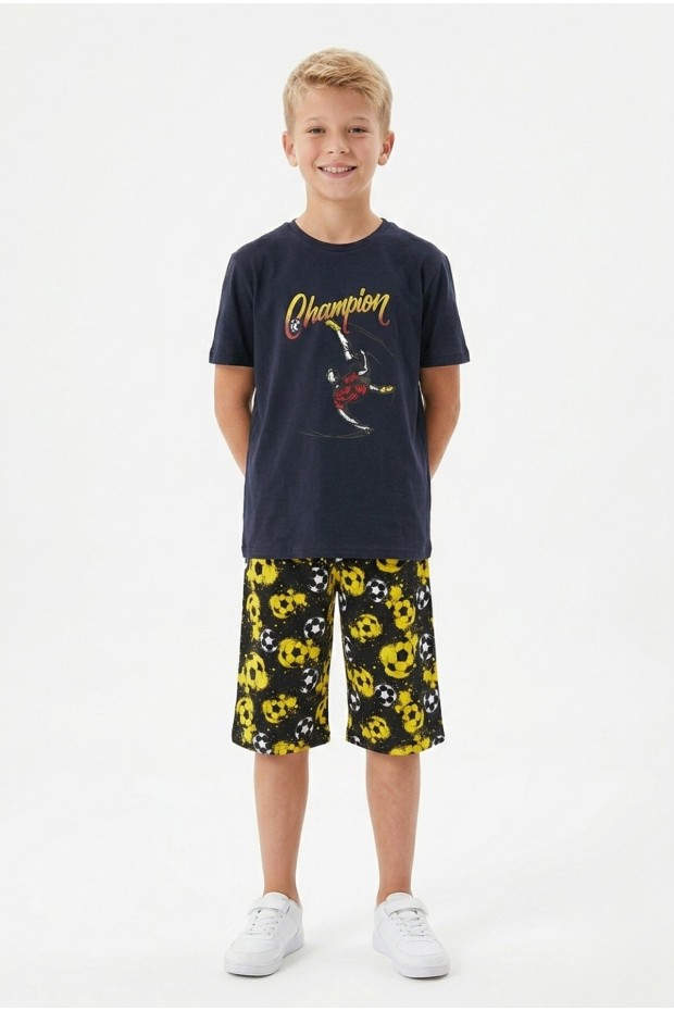 Garson Erkek Çocuk Futbolcu Baskılı Kısa Kollu Süprem Kumaş Şortlu Takım