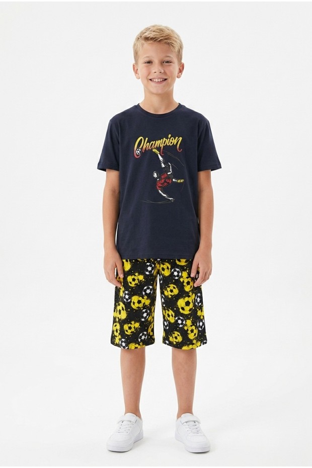 Garson Erkek Çocuk Futbolcu Baskılı Kısa Kollu Süprem Kumaş Şortlu Takım