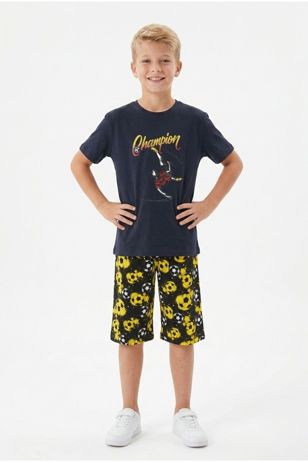 Garson Erkek Çocuk Futbolcu Baskılı Kısa Kollu Süprem Kumaş Şortlu Takım