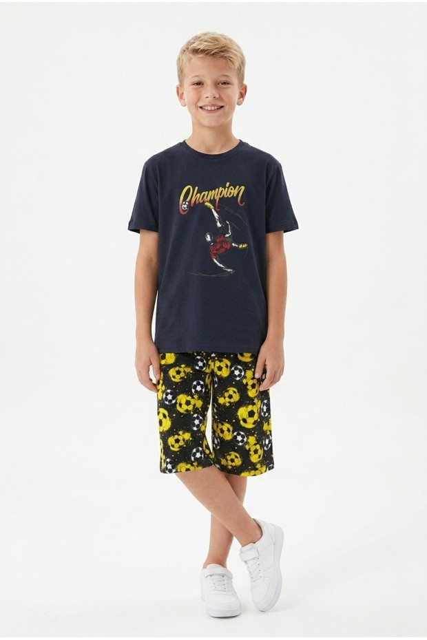 Garson Erkek Çocuk Futbolcu Baskılı Kısa Kollu Süprem Kumaş Şortlu Takım